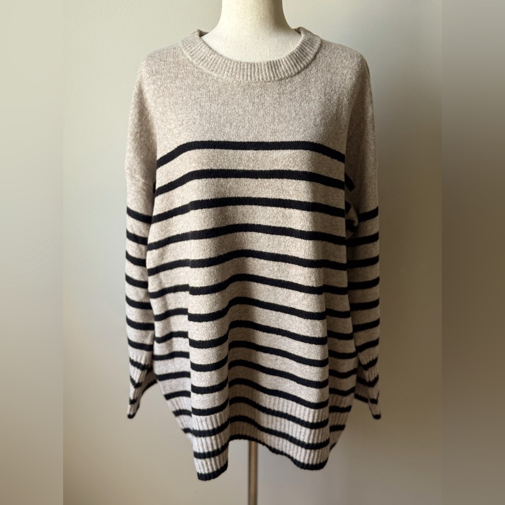 NWT | a new day | Crewneck Tunic Pullover Sweater | Cream (Tan) & Black | XXL - Picture 3 of 7